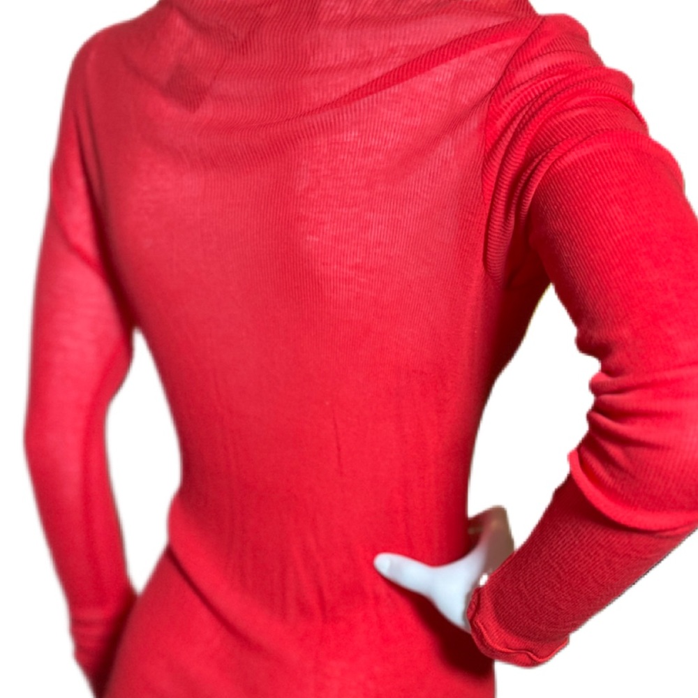 CREATURES OF THE WIND red sheer knit long sleeve front seam pullover shirt Sz M - Picture 5 of 9